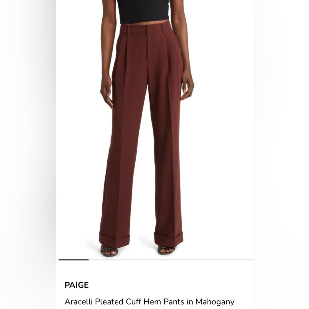 PAIGE Aracelli Pleated Cuff Hem Pants, color Mahogany , size 0